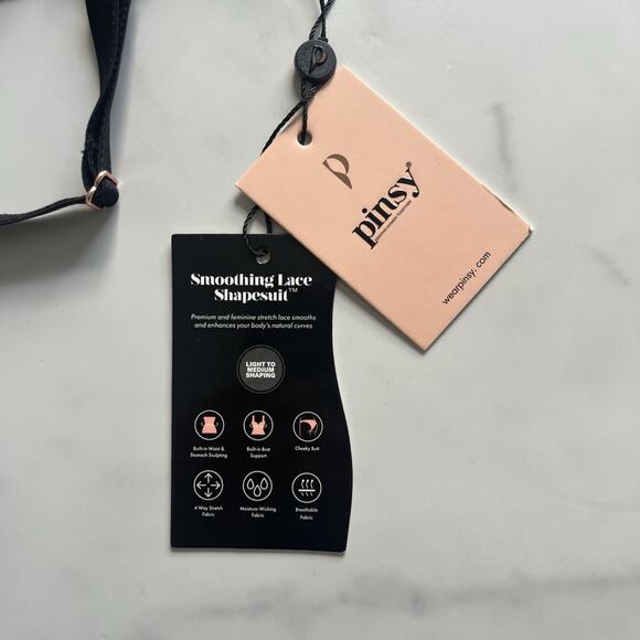 Pinsy Smoothing Lace Shape wear Bodysuit Black Sz small Sexy hourglass enhancing - Picture 10 of 11